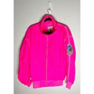 Vintage Mens Hotdogger Hot Neon Pink Windbreaker Full Zip Up Front 80s Preppy XS